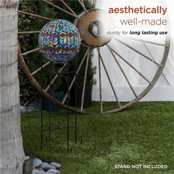 Mosaic Gazing Globe w/Peacock Feather Pattern, 11 Inch Tall, Multi-Color - Picture 5 of 6